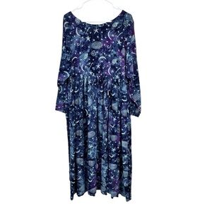 Global Village Size Large Purples/Blues/Pinks Celestial Boho Batik Rayon Dress